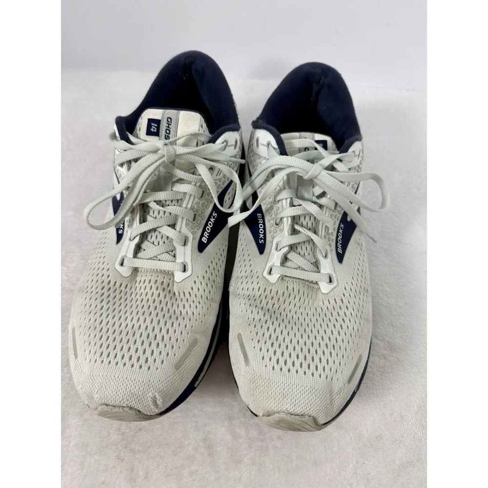 Brooks Ghost 14 Running Shoes White Navy Men's 11.5